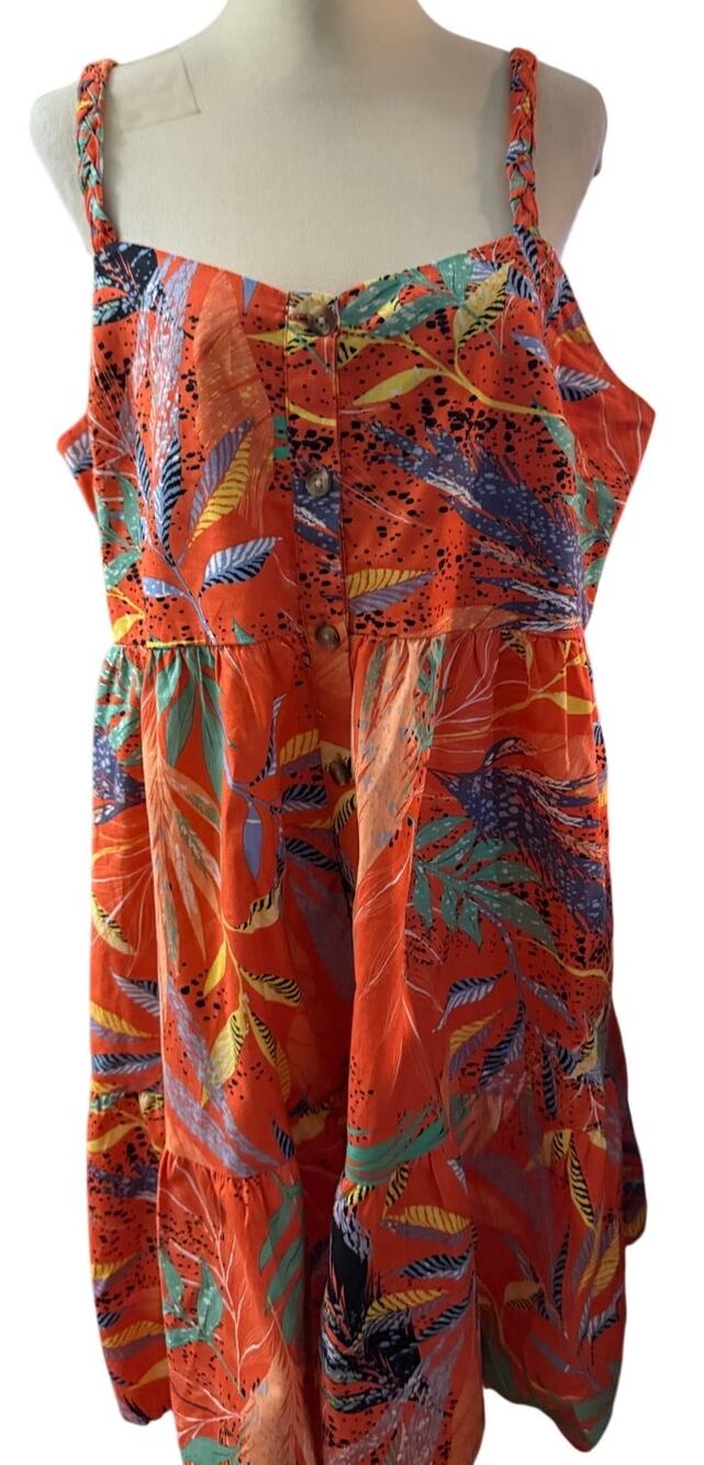 BeachLunchLounge Tropical Floral Cotton Linen Sundress, Orange, Women's Size XL